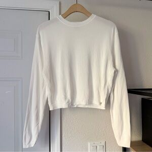 ANINE BING white chunky knit crew neck long sleeve boxy cropped pullover sweater